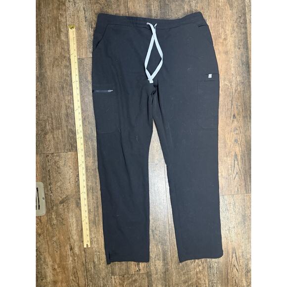 Figs Black Scrub Pants Women’s Large Technical Collection Straight Leg Logo Leg - Picture 1 of 6